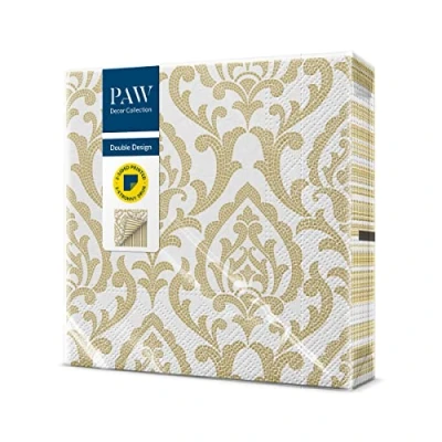 Imagen de PAW Servilletas Papel 3 Capas (33 x 33 cm) I 20 Unidades con Diseño Impresas por Ambas Caras Decoradas para Bautizo, Fiesta Color: Portuguese Tiles Stripe (gold)