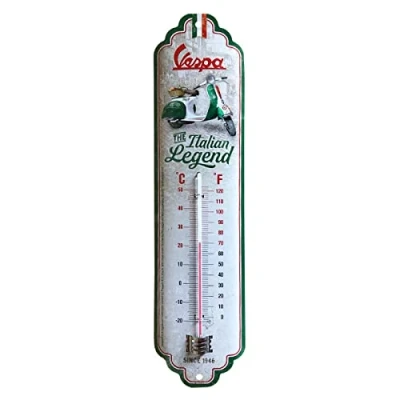 Imagen de Nostalgic Art Termómetro analógico, Vespa Italian Legend Idea de regalo para aficionados as scooters, metal, Diseño vintage, 6,5 x 28 cm