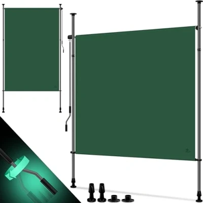 Imagen de KESSER® toldo vertical con pinza, 120 x 310 cm, extensible y opaco, manivela sin agujeros, protección visual contra el viento para jardín terraza, resistente al agua,