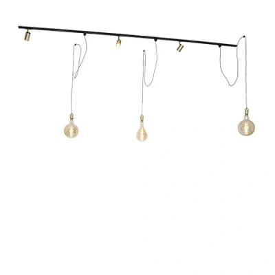 Imagen de QAZQA Moderno Sistema de carril monofásico con 3 focos y lámparas colgantes dorado Cavalux Jeana Aluminio Alargada Adecuado para LED Max. x 50 Watt
