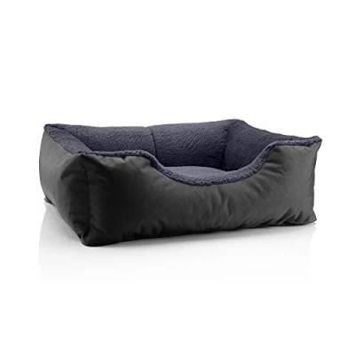 Imagen de BedDog Perro/Gato Cama Teddy S à XXXL, 14 Colores a Elegir, de Cordura y Microfibra, para Perros Lavable, cojín Perros, Interiores Exteriores, tamaño M, Negro/Gris
