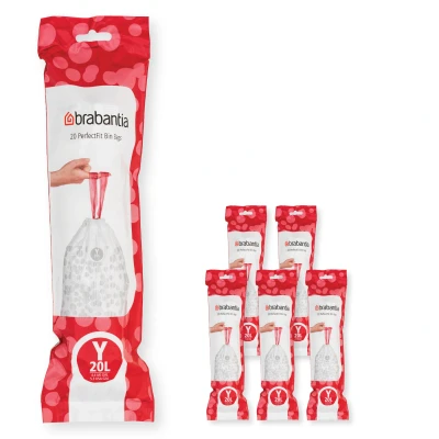 Imagen de Brabantia Bolsas de Basura PerfectFit 6 lotes, Código Y, 20L, Resistentes con cinta cierre, 120