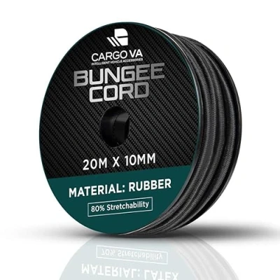 Imagen de CARGO VA Intelligent Vehicle Accessories CargoVA Cuerda de goma 10 mm, 20 m, color negro, 80% estiramiento, resistente a la intemperie para remolques, toldos, lonas, etc