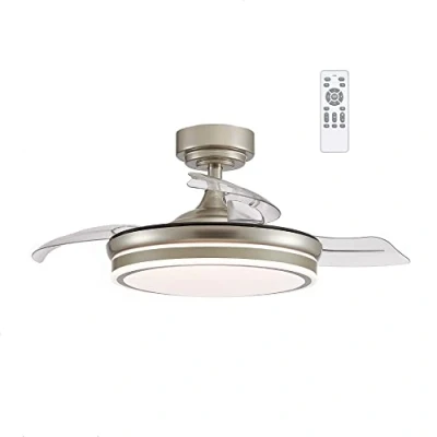Imagen de wonderlamp Ventilador Techo LED con Aspas Retráctiles Perla Mini, Motor DC Silencioso, 3 CCT Regulable 35W, Níquel