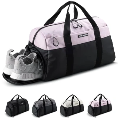 Imagen de Fitgriff® Bolsa Deporte V2 Mujer y Hombre, con Compartimento para Zapatos Humeda Bolso de Gimnasio Viaje, Entrenamiento Gym Bag (Negro/Rosa, 56 x 30 32 cm (Medium))