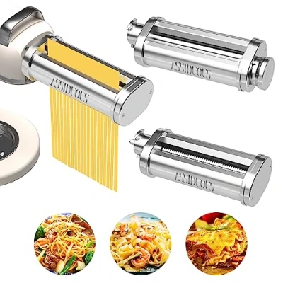 Imagen de Kit 3 en 1 desmoladora y cúter pasta fresca compatible con Kenwood KVC/KVL，incluye rodillo de celosía fideos, cortador espaguetis, cepillo limpieza