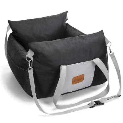 Imagen de Nobleza Asiento de Coche para Perros Pequeños, Elevador con Bolsillos Almacenamiento y Cojín Reversible, Cama Viaje Mascotas hasta 11 kg, Negro, L58xW56xH33cm