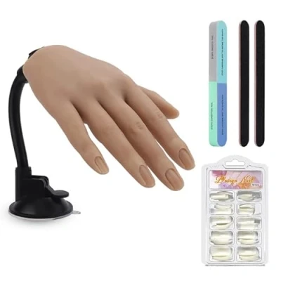 Imagen de Yokilly Mano Para Practicar Uñas,Mano de Practicas Uñas Y 100 Piezas Postizas,Mano Silicona Flexible Articulada Manicura