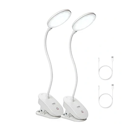 Imagen de Miady 2 pcs Lámpara de lectura Recargable 3 Niveles Brillo 360 Flexible cuello cisne Pinza LED en la
