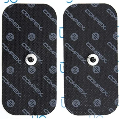 Imagen de Compex electrodos I 2 negros 5x10 cm con 1 SNAP para electroestimuladores Compatible cable e inalámbricos