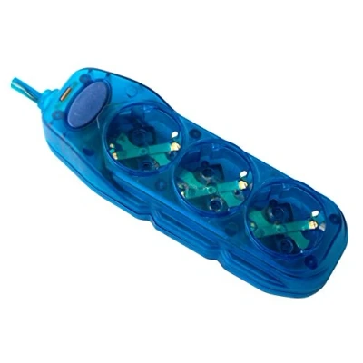 Imagen de Electraline 59639 Regleta de 3 Tomas con Interruptor, Cable 3G1 m, Color Azul Transparente, 250 V