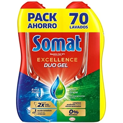 Imagen de Somat Excellence Gel Anti Grasa (70 lavados), detergente lavavajillas desengrasante, lavavajilla líquido automático en botella, jabón para platos con desengrasantes activos