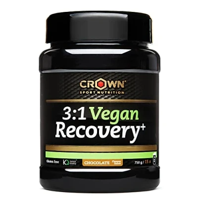 Imagen de Crown Sport Nutrition 3:1 Vegan Recovery+, recuperador Muscular con aislado de proteína vegana, carbohidratos, Leucina, Glutamina y minerales. Post Workout vegano. (Bote 750g, sabor chocolate)
