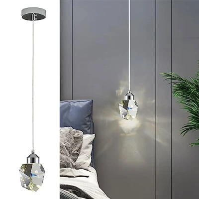 Imagen de Sxtiger Luz Colgante De Cristal Moderno, LED 3 Colores, Para Isla Cocina Dormitorio Sala Estar Iluminación Del Comedor (Plata)