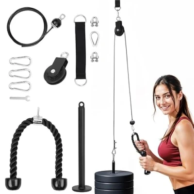 Imagen de Belle Vous Set de Polea para Gimnasio en Casa Kit DIY Entrenamiento Tríceps, Bíceps, Espalda y Pecho, Equipo Musculación con Pasador Carga Fuerza