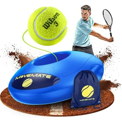 Imagen de MOVEMATE Set de Entrenamiento Tenis con Pelota Wilson® Innovador Dispositivo Deportivo para Jugar y Entrenar al Aire Libre, en el jardín, la terraza Entrenador