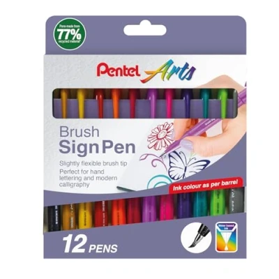 Imagen de Pentel YSES15C/12NEW Rotulador para letreros de pincel, 12 unidades, surtido