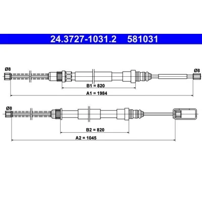 Imagen de ATE 24.3727 1031.2 Cable de Freno Mano 1984, 1045