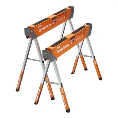 Imagen de Bora Portamate Speedhorse XT PM 4550T Par de caballetes caballete 30 a 36 pulgadas altura, parte superior metal para 2 x 4, caballo sierra banco profesional resistente