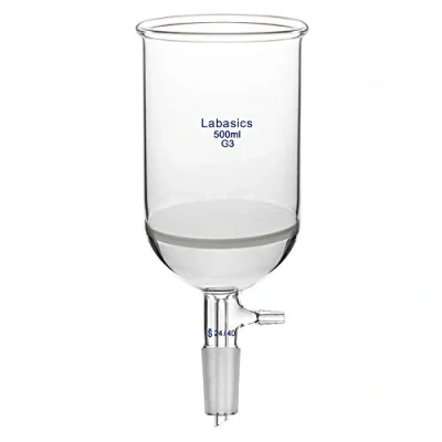 Imagen de Labasics Embudo de Filtración Buchner Vidrio Borosilicato con Frito Fino (G3), I.D. 95mm, 120mm Profundidad, Filtering Funnel Junta 24/40 y Tubulación Serrada al Vacío (500ml)