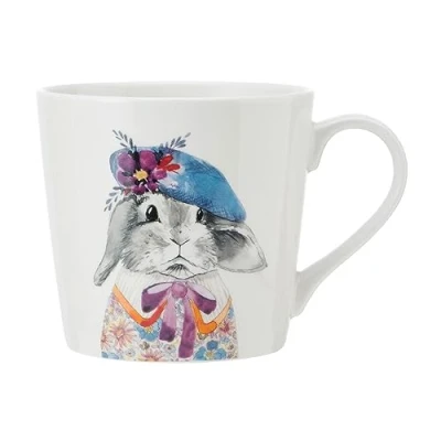 Imagen de Mikasa Tipperleyhill Taza de porcelana con estampado conejo, 380ml fina detalles en oro auténtico, para té y café animales, caja regalo