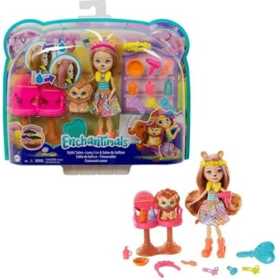 Imagen de Enchantimals Lacey Lion y Salón de Belleza Muñeca con mascota, set juego accesorios, juguete +4 años (Mattel GTM29)