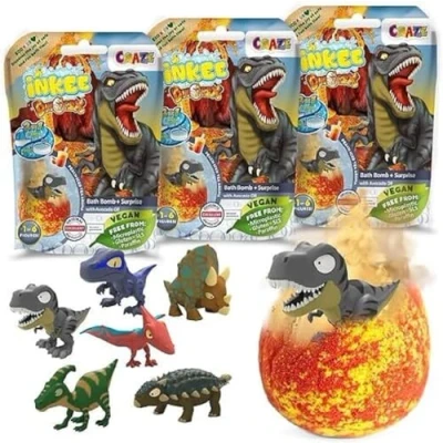 Imagen de CRAZE INKEE DinorexPack de 3 Bombas baño para niños con figura Sorpresa Dinosaurios, olor a Frambuesa, incluye 80g, 1 6 diseños, Sin Gluten