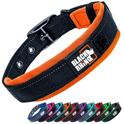 Imagen de Black Rhino The Comfort Collar de perro acolchado neopreno ultra suave para todas las razas. Resistente, ajustable, reflectante y resistente a la intemperie (S, naranja negro)