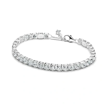 Imagen de PANDORA Pulsera de tenis para mujer, Plata y circonita, 593539C01, 20cm, ley, Circonita cúbica