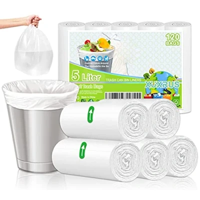 Imagen de bolsa de basura biodegradable 5 litros, pequeña para baño,bolsa reciclable, degradable cocina doméstica,oficina, mascotas,120 unidades,blanco