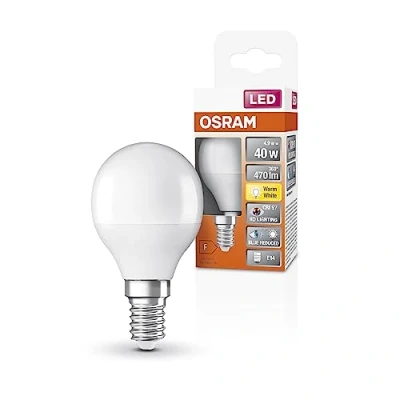 Imagen de OSRAM Lámpara LED SUPERSTAR+ CLASSIC P 40FR, casquillo E14, forma minibola, 4,9 W, 470 lm, 2700 K, luz blanca cálida, componente azul muy reducido, fatiga visual reducida, consumo de energía bajo