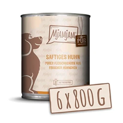 Imagen de MjAMjAM Comida húmeda Premium para Perros Puro Pollo jugoso, Pack de 6 (6 x 800 g), sin Cereales con Extra Carne