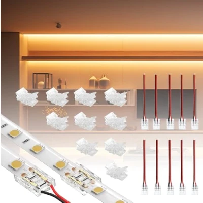 Imagen de BRIMETI 2 Pin Conector de Tiras Luces LED 20 Pcs, Incluye 10 Pcs Conectores Barra Luz y Cable Banda LED, para 8mm COB Tira SMD, Sin Soldadura