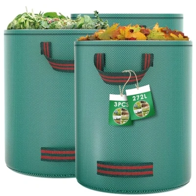 Imagen de Pfloge® 3X 272L Bolsas de Basura Jardín, Sacos Jardín con 4 Manejars, Autónomo, Resistentes al Agua, Saco para Desechos Duradero Anticorrosión