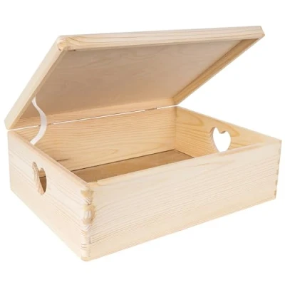 Imagen de Creative DECO Grande Caja Madera Decorativa con Tapa y Asas Corazón 40 x 30 14 cm (+/ 1cm) Almacenaje Documentos, Juguetes Cofre Decorar Regalo Decoupage EN Bruto SIN LIJAR
