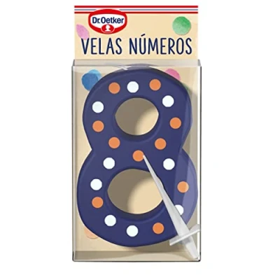 Imagen de DR. OETKER Velas Número 8, Vela de Cumpleaños Para Personalizar Tartas, Cupcakes o Bizcochos Pack 1 con 8 en Colores Rojo, Azul, Verde Amarillo