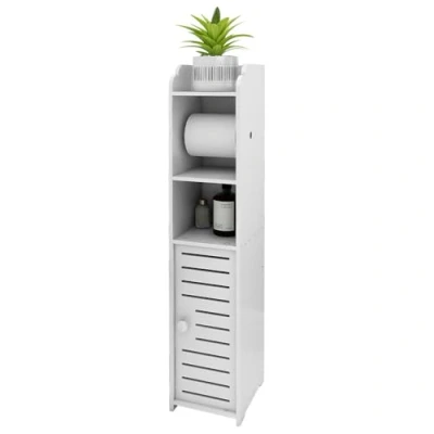 Imagen de OHMG Mueble de baño, armario estrecho alto, baño pie, con soporte para papel higiénico, estantería muebles, inodoro, dormitorio, cocina, salón, 15 x 17 76 cm,