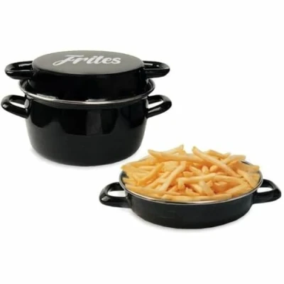Imagen de Friteuse émail 26 cm noire avec panier et couvercle verre
