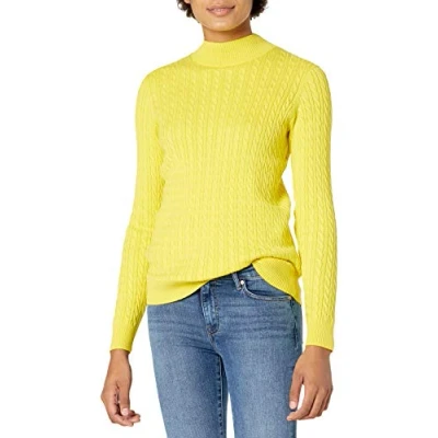 Imagen de Amazon Essentials Jersey Trenzado Ligero de Manga Larga con Cuello Perkins y Corte Clásico Mujer, Amarillo Brillante, XL