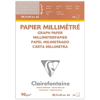 Imagen de Clairefontaine Bloc de papel milimetrado 97136C (A3, 90 g, 50 hojas), color blanco