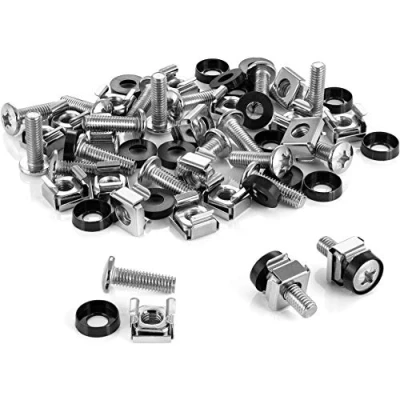 Imagen de Poppstar Juego de M6 x 20mm tornillos rack &amp; tuerca enjaulada para 10 y 19 armario red, tornilleria con arandelas, 20 unidades