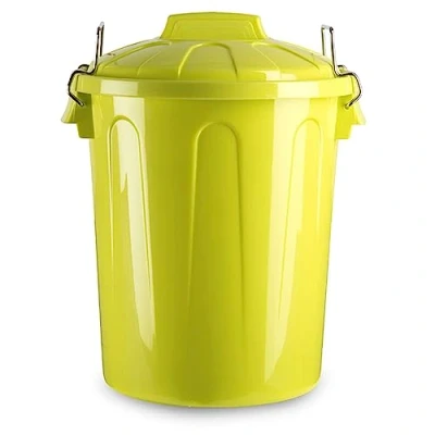 Imagen de AC Cubo de basura con asa metálica 21L para exterior e interior almacenaje Fabricado en plástico Resistente. Ideal el hogar, trabajo, hostelería, etc. Color Amarillo