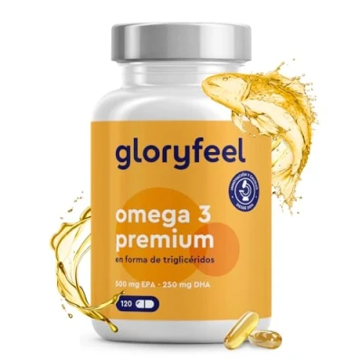 Imagen de Premium Omega 3 Forma de Triglicéridos (4 veces más fuerte) 75% EPA y DHA, Mayor contenido Ácidos Grasos Alta Absorción Cápsulas aceite pescado purificadas en laboratorio alemán