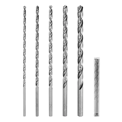 Imagen de QWORK® 5 piezas brocas helicoidales extra largas, broca HSS de 200 mm, diámetro 4 mm/5 mm/6 mm/8 mm/10 mm