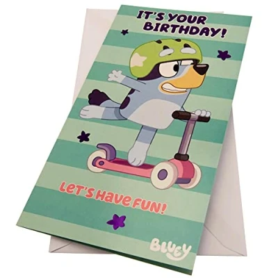 Imagen de Danilo Promotions Limited tarjeta de cumpleaños Bluey oficial, felicitación feliz cumpleaños, multicolor, 9 x 5 pulgadas