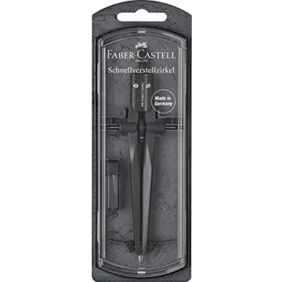Imagen de Faber Castell 174530 Compás Stream 2019, piedra negra. Para circunferencias de hasta 340 mm Ø. Incluye piezas y minas recambio.