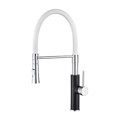 Imagen de Ibergrif, Grifo de Cocina Profesional con Ducha Mano y Caño Flexible, Griferia para Fregadero Monomando Extensible, Negro/Blanco