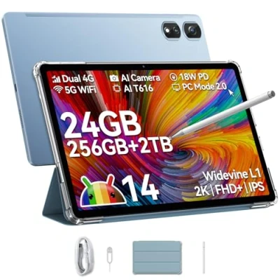 Imagen de Blackview Android 14 Tablet Tab16Pro, 16GB RAM 256GB ROM/1TB TF Gaming Tablets 11 Pulgadas, 4G LTE 5G WiFi/8MP+13MP Cámara/Widevine L1/7700mAh 18W/Face ID/2024 Octa Core con Lápiz y Funda
