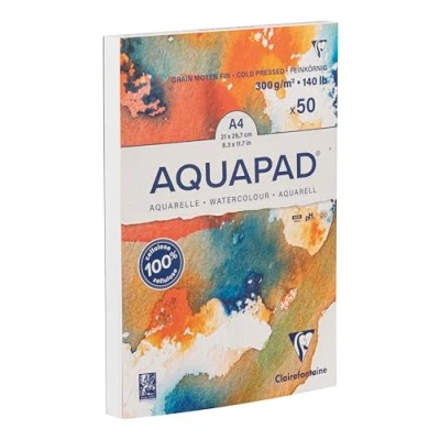 Imagen de Clairefontaine 975620C Goldline Aquapad Bloc de papel acuarela (50 hojas, grano mediano, A6, 10,5 x 14,8 cm, 300 g), color blanco
