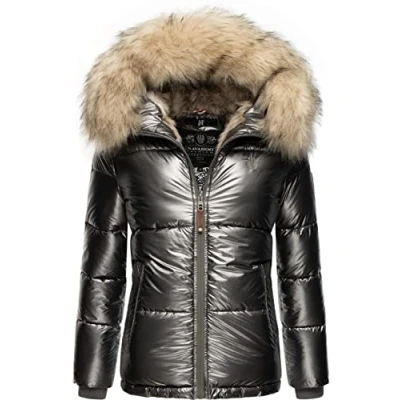 Imagen de Navahoo Tikunaa Chaqueta de invierno para mujer, con capucha piel sintética, tallas XS XL, antracita, S
